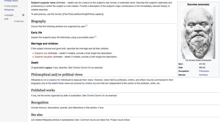 how to write wikipedia biography